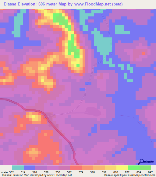 Diassa,Guinea Elevation Map