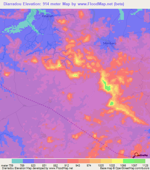 Diarradou,Guinea Elevation Map