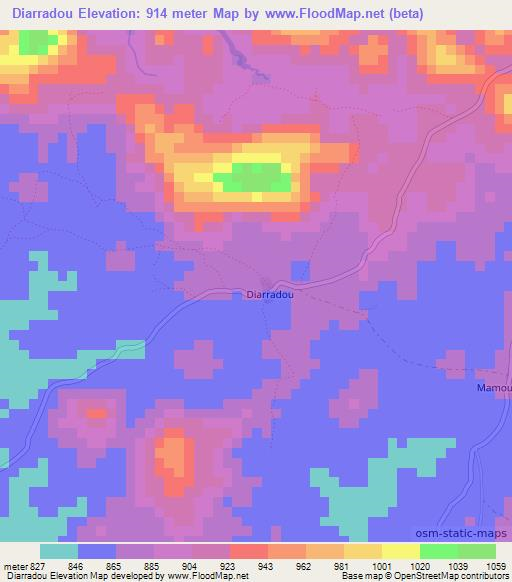 Diarradou,Guinea Elevation Map