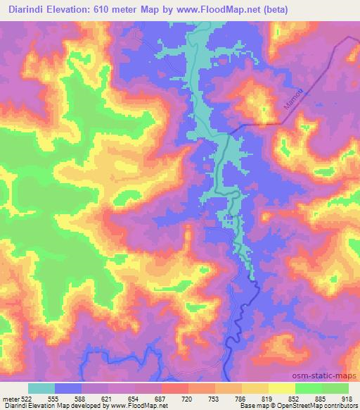 Diarindi,Guinea Elevation Map