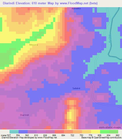 Diarindi,Guinea Elevation Map