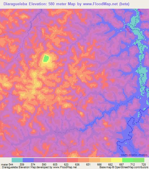 Diaragueleba,Guinea Elevation Map