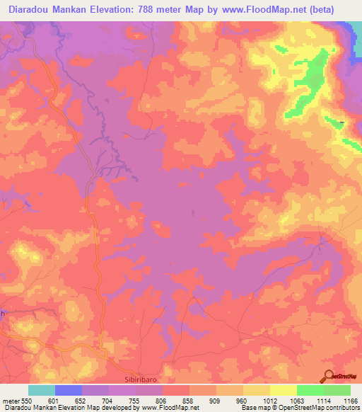 Diaradou Mankan,Guinea Elevation Map