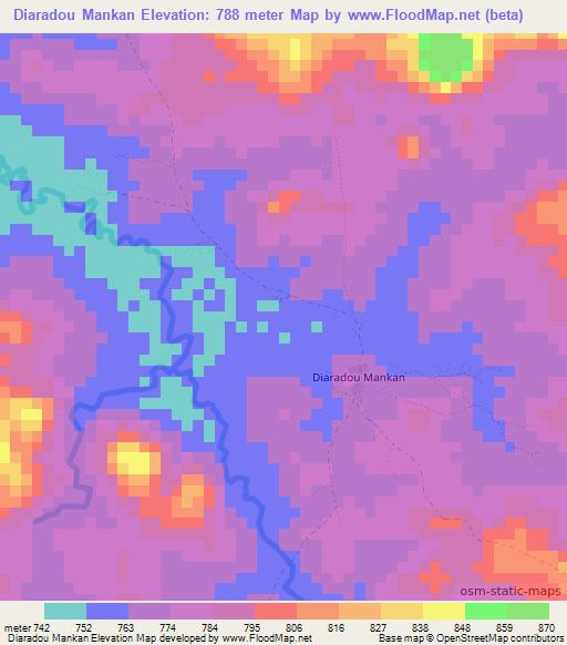 Diaradou Mankan,Guinea Elevation Map