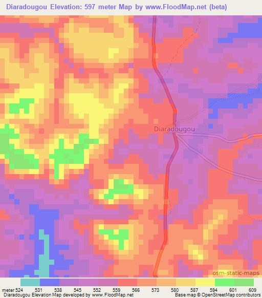 Diaradougou,Guinea Elevation Map