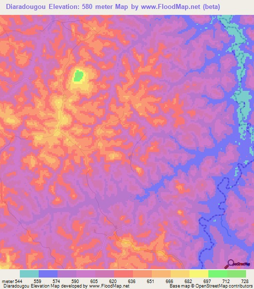 Diaradougou,Guinea Elevation Map