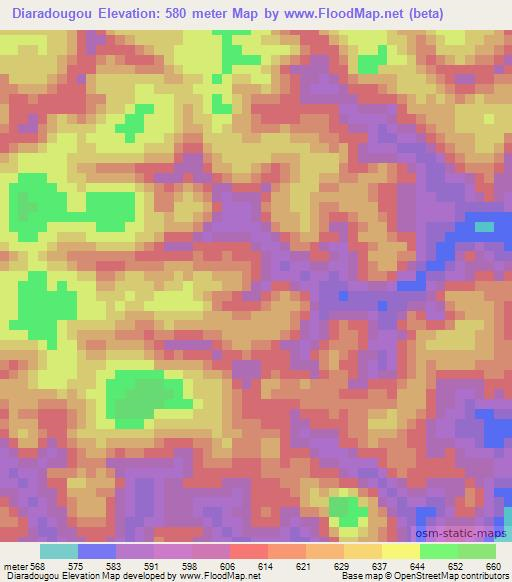 Diaradougou,Guinea Elevation Map