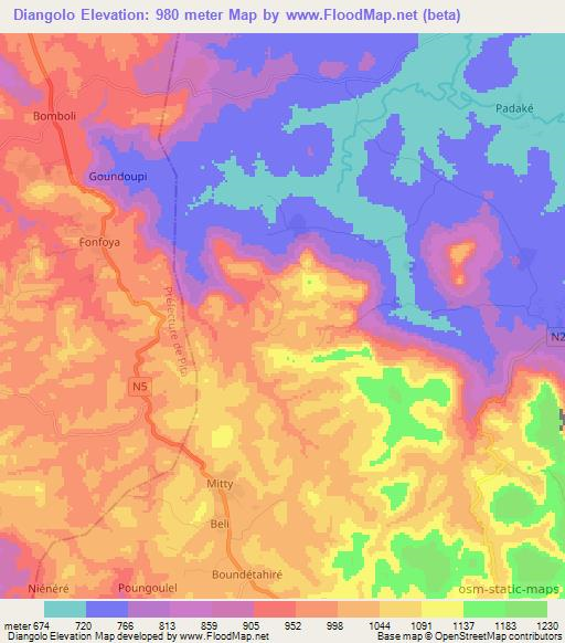 Diangolo,Guinea Elevation Map