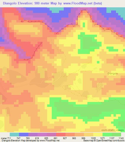 Diangolo,Guinea Elevation Map