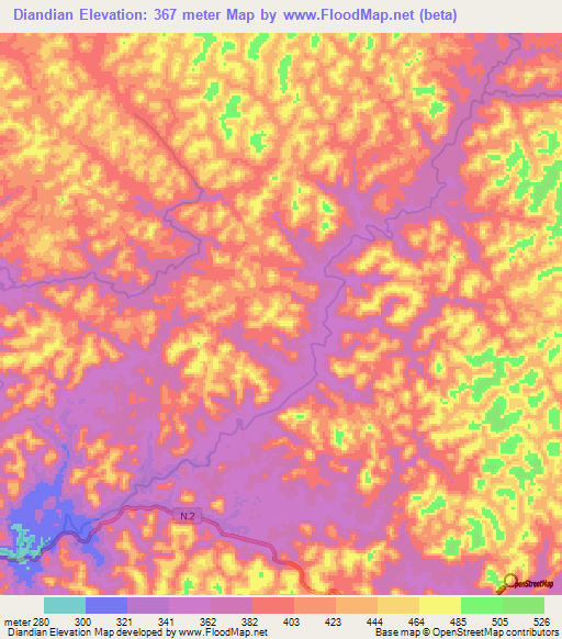 Diandian,Guinea Elevation Map