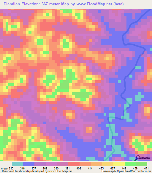 Diandian,Guinea Elevation Map