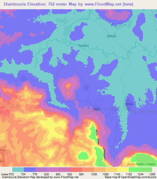 Diambouria,Guinea Elevation Map