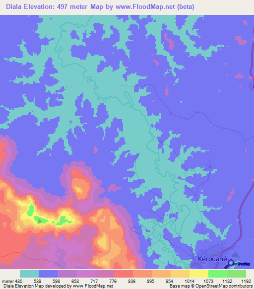 Diala,Guinea Elevation Map