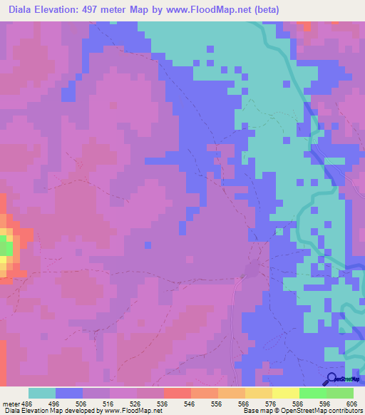 Diala,Guinea Elevation Map