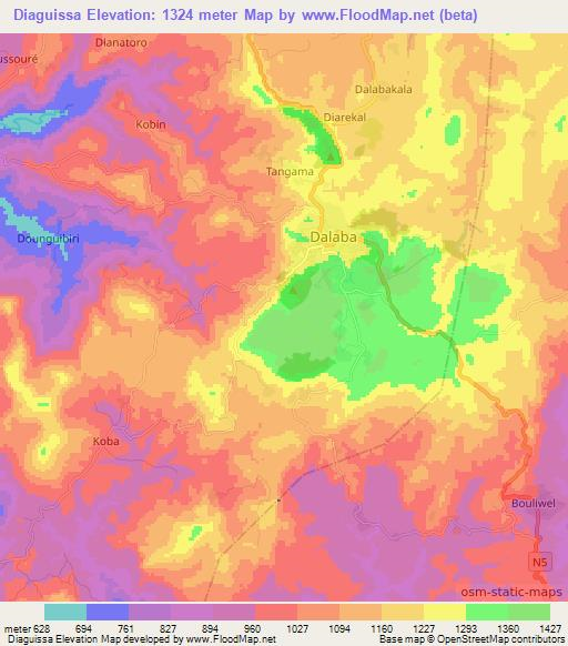 Diaguissa,Guinea Elevation Map