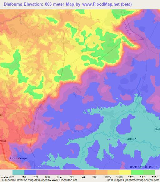 Diafouma,Guinea Elevation Map