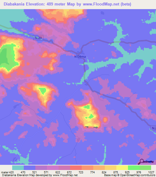 Diabakania,Guinea Elevation Map