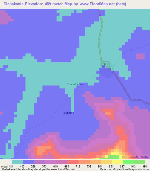 Diabakania,Guinea Elevation Map