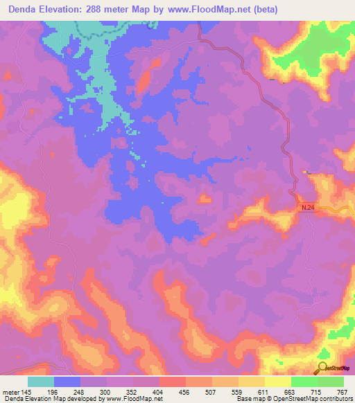 Denda,Guinea Elevation Map