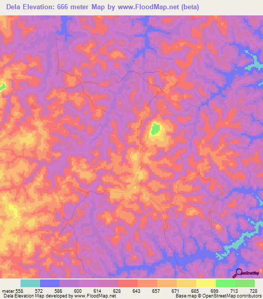 Dela,Guinea Elevation Map