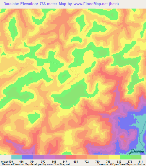 Daralabe,Guinea Elevation Map