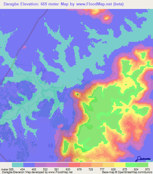 Daragbe,Guinea Elevation Map