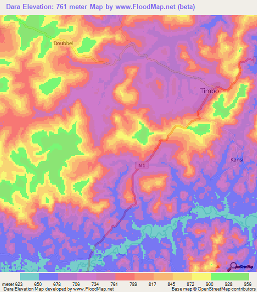 Dara,Guinea Elevation Map