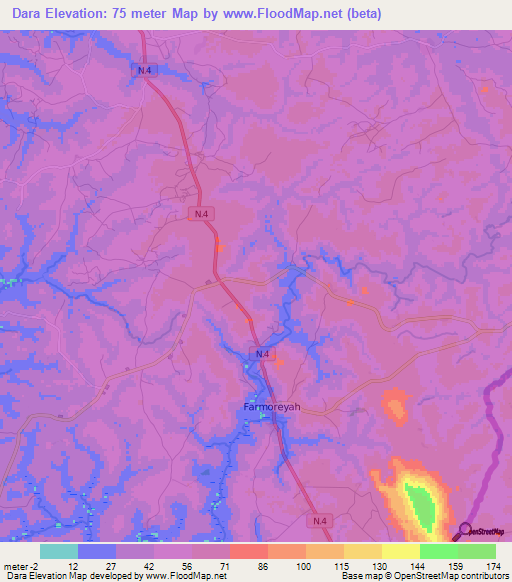 Dara,Guinea Elevation Map