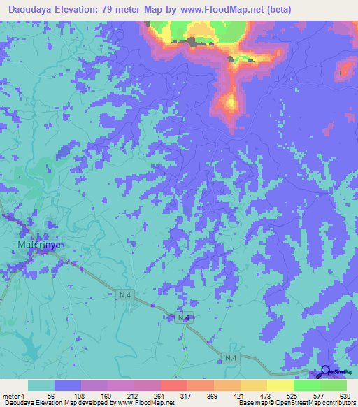 Daoudaya,Guinea Elevation Map