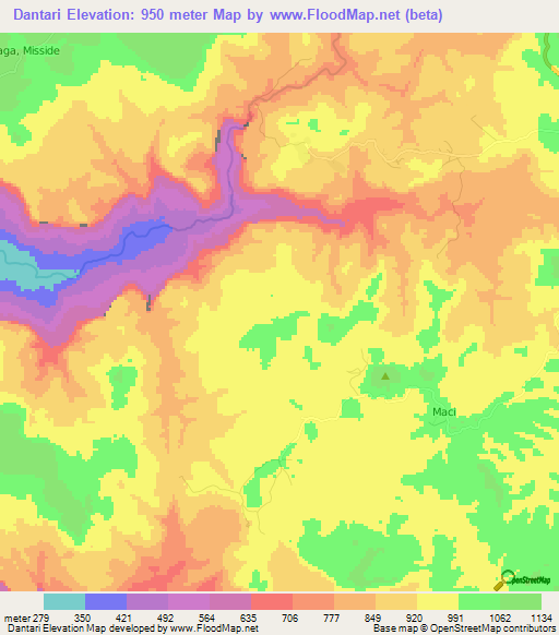 Dantari,Guinea Elevation Map