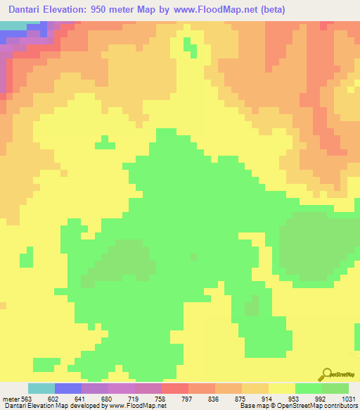 Dantari,Guinea Elevation Map