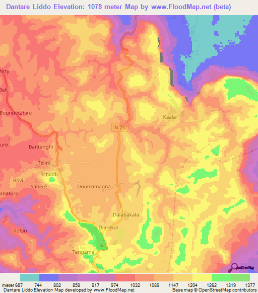 Dantare Liddo,Guinea Elevation Map