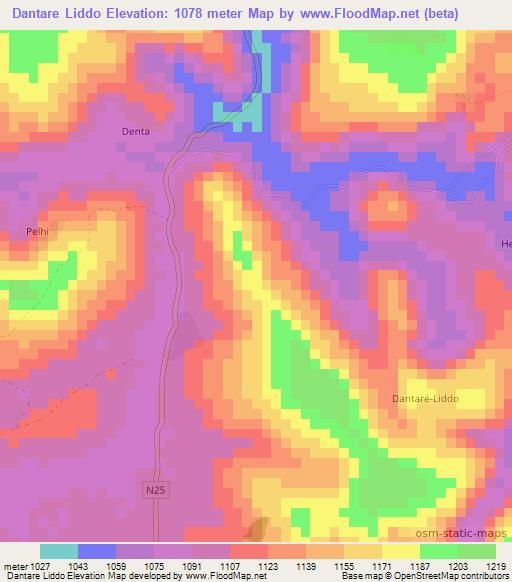 Dantare Liddo,Guinea Elevation Map