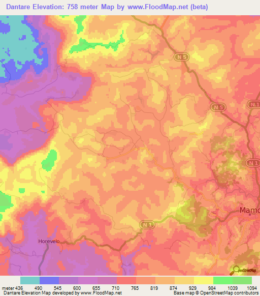 Dantare,Guinea Elevation Map