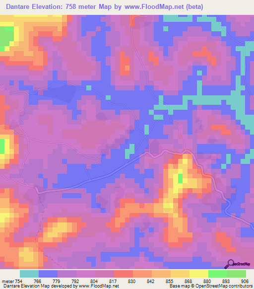 Dantare,Guinea Elevation Map