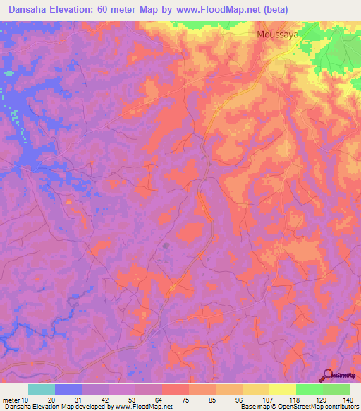 Dansaha,Guinea Elevation Map