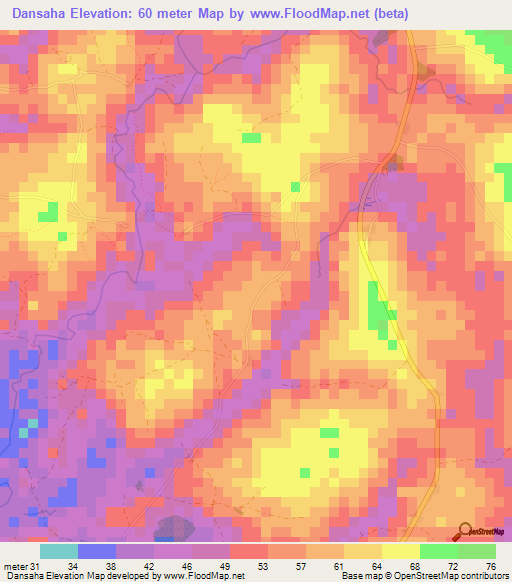 Dansaha,Guinea Elevation Map