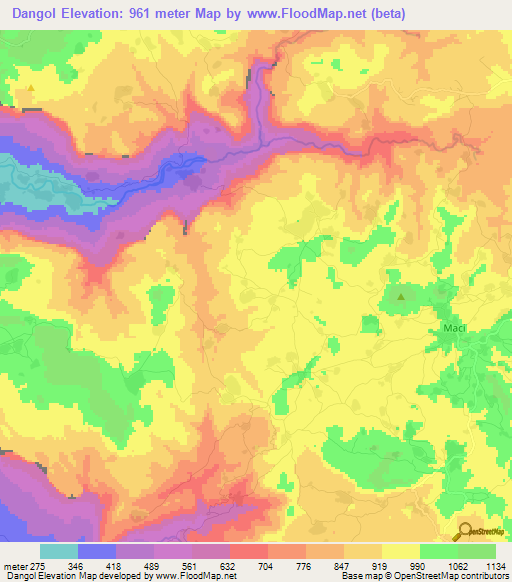 Dangol,Guinea Elevation Map