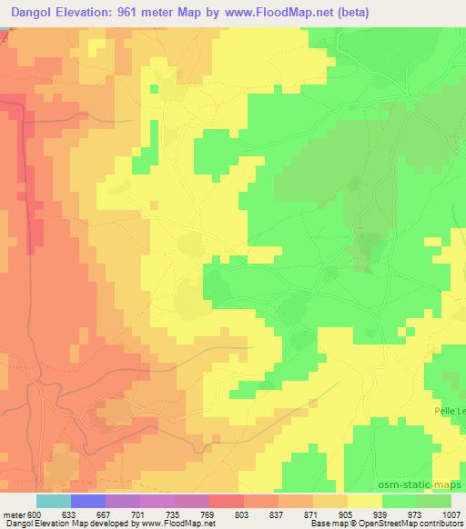 Dangol,Guinea Elevation Map