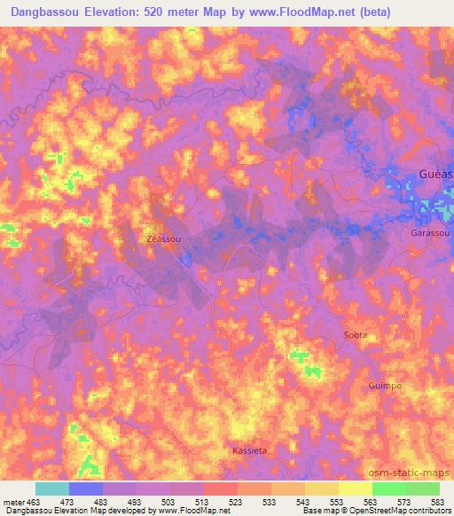 Dangbassou,Guinea Elevation Map