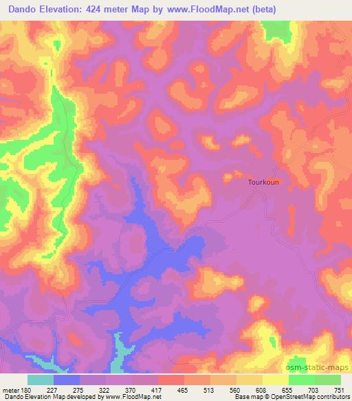 Dando,Guinea Elevation Map