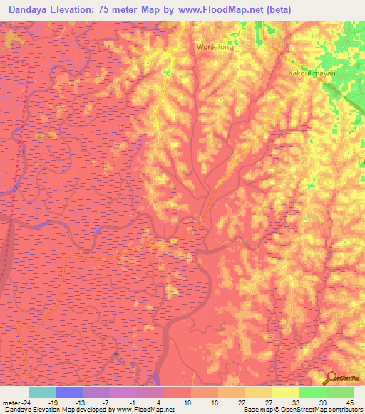 Dandaya,Guinea Elevation Map