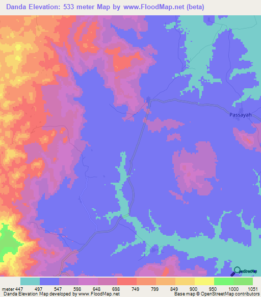 Danda,Guinea Elevation Map