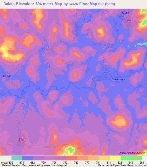 Dalato,Guinea Elevation Map