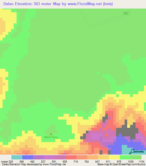 Dalao,Guinea Elevation Map