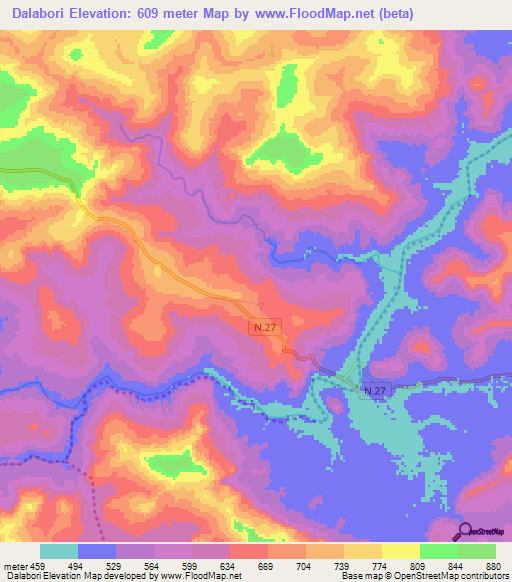 Dalabori,Guinea Elevation Map