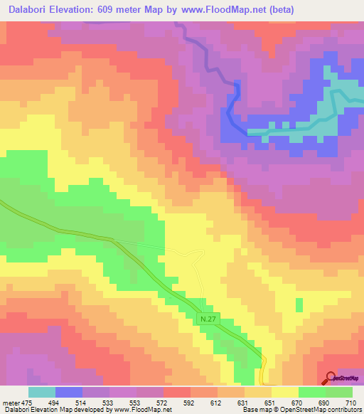 Dalabori,Guinea Elevation Map