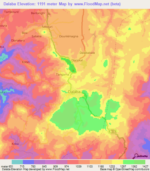 Dalaba,Guinea Elevation Map