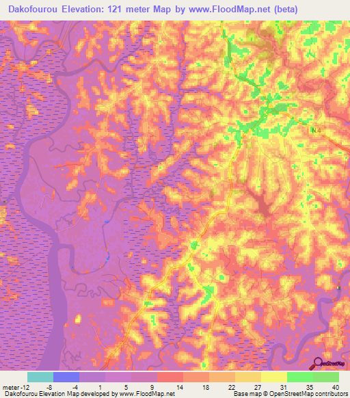 Dakofourou,Guinea Elevation Map