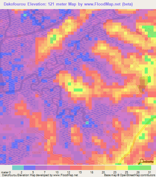 Dakofourou,Guinea Elevation Map